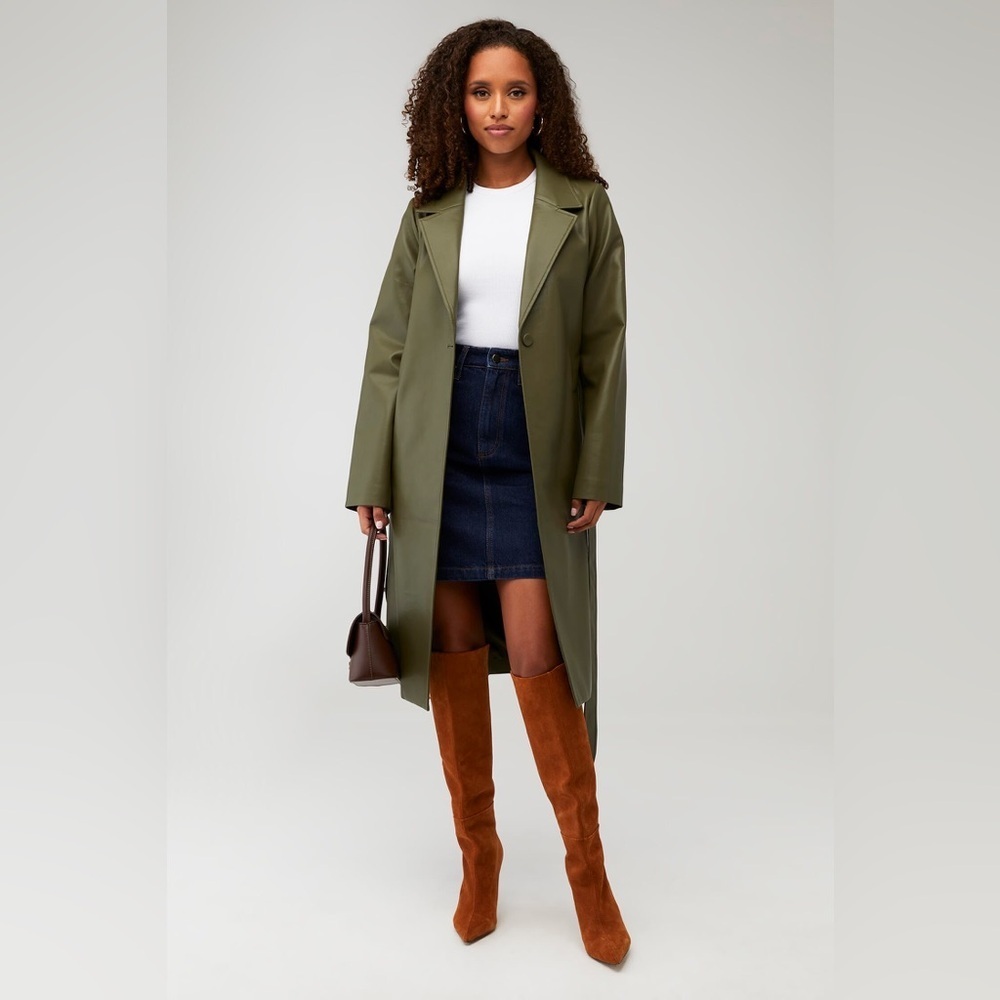 ÊTRE AIMÉ X UNREAL FUR MACSIM COAT Green Faux Leather Jacket XS